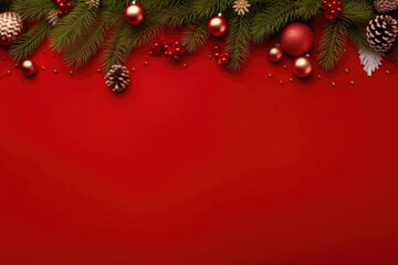 Obraz premium Elegant Christmas Decoration Border on Red