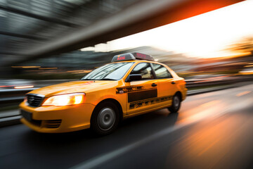 Fototapeta na wymiar Taxi Speeding Through Urban Expressway