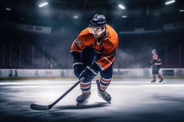 Fototapeta premium Intense Moment as Player Shoots Puck on Ice