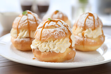 Cream Puffs, delicate choux pastry filled with creamy delight