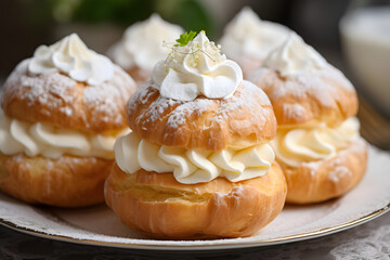 Cream Puffs, delicate choux pastry filled with creamy delight
