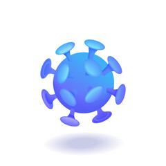 Trending 3D isometric cartoon icons. Bright vector illustration of the coronavirus, a large blue ball with spikes. Dangerous flu virus that created an epidemic
