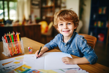 Young Artist Creating at Home School