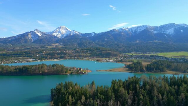 Beautiful Lake Faak in Austria also called Faaker See - aerial view - travel photography