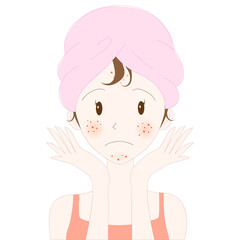 Young woman face with acne skin problem