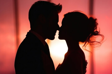 Fototapeta na wymiar Love in Shadows: Wedding Silhouette