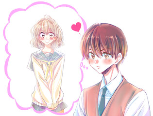 真面目そうな男子学生　恋　女子学生　