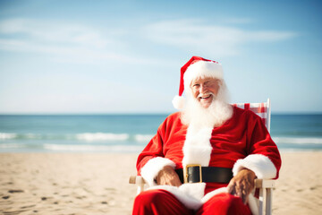 Obraz premium Beachside Holiday: Santa Soaking in the Sun