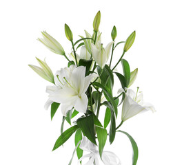 Beautiful bouquet of lily flowers isolated on white