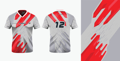 Sport jersey template mockup stripe line grunge abstract design for football soccer, racing, gaming, red color