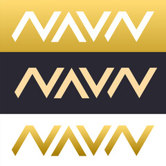 simple letter n a v n logo design in gold color