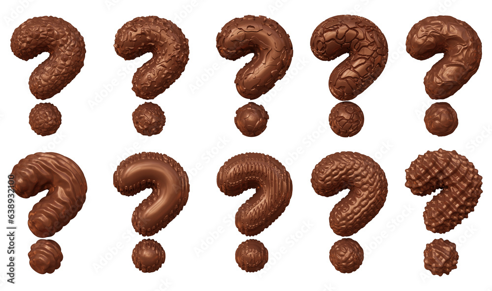 Poster set of chocolate question mark symbol design. ask icon or sign shape isolated on transparent backgro
