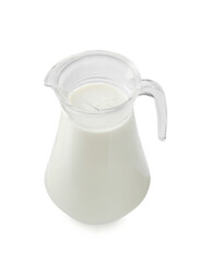 Glass jug of fresh milk isolated on white