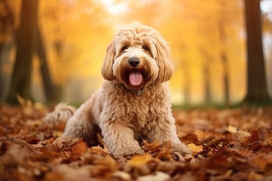 Autumn Frolic: Labradoodle in the Park