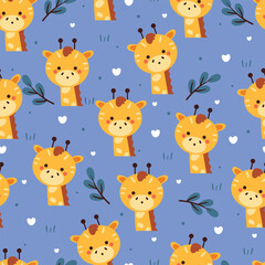 Obraz premium seamless pattern cartoon giraffe with plant. cute animal wallpaper for textile, gift wrap paper
