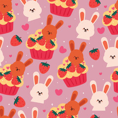 Fototapeta na wymiar cute seamless pattern cartoon bunny with cute dessert. animal wallpaper for kids, textile, fabric print