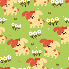 seamless pattern cartoon puppy and flower. cute animal wallpaper for textile, gift wrap paper