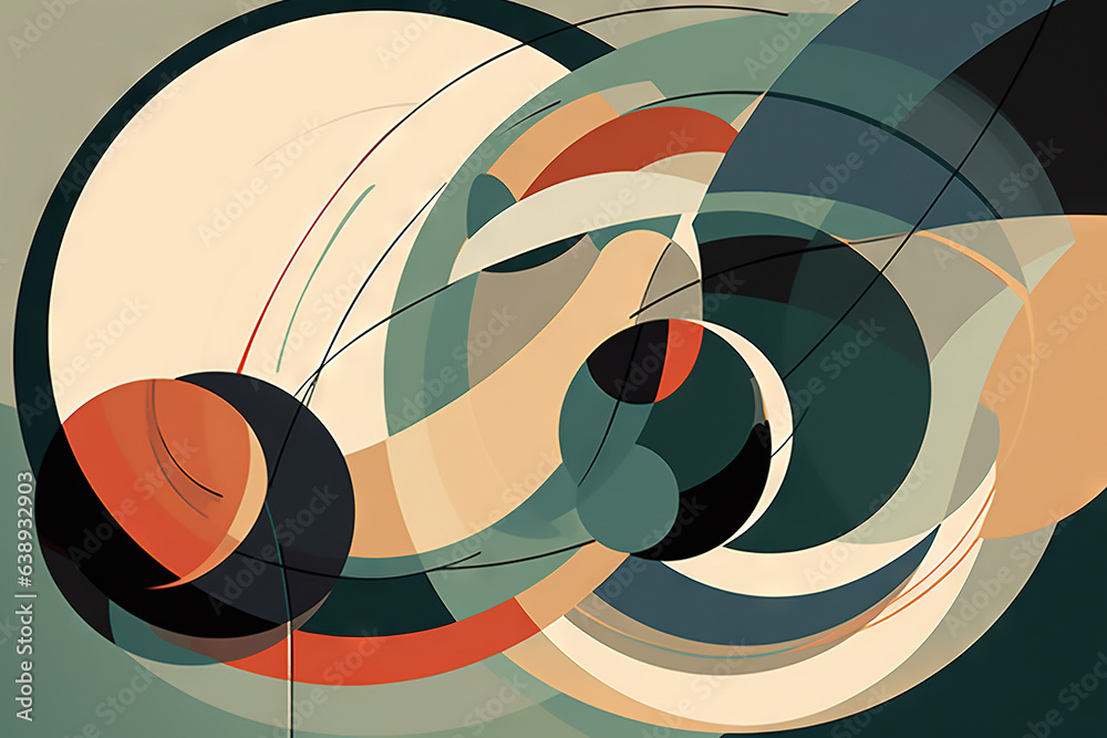 Poster Abstract background in the style of expressionism, modern and Bauhaus. Artistic abstraction with colorful circles and lines.