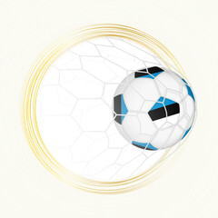Football emblem with football ball with flag of Estonia in net, scoring goal for Estonia.