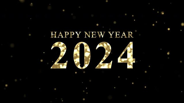 Happy new year 2024 celebration, golden text animation background