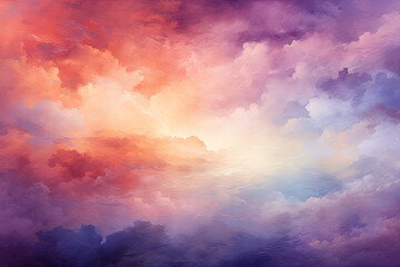 Abstract Watercolor Background Sunset Sky Orange Purple Pastel Color Brush Wall Art