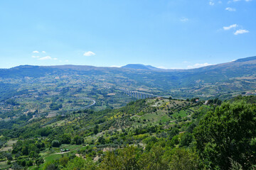 Fototapeta na wymiar Panoramic view of Molise, a typical landscape of a mountainous region full of vegetation and small villages in Italy.