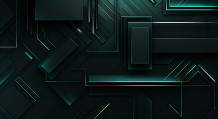 dark abstract background with green metallic rectangles and futuristic geometric shapes