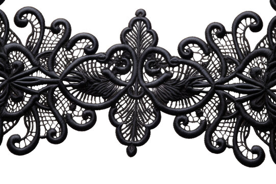 Embroidered lace on a transparent background. Flower embroidery for clothing and dress applications