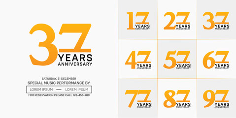 set of anniversary logo with orange and black number on white background can be use for celebration