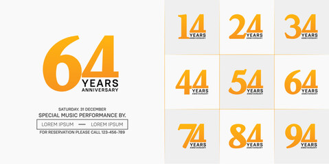 set of anniversary logo with orange and black number on white background can be use for celebration