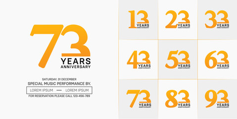 set of anniversary logo with orange and black number on white background can be use for celebration