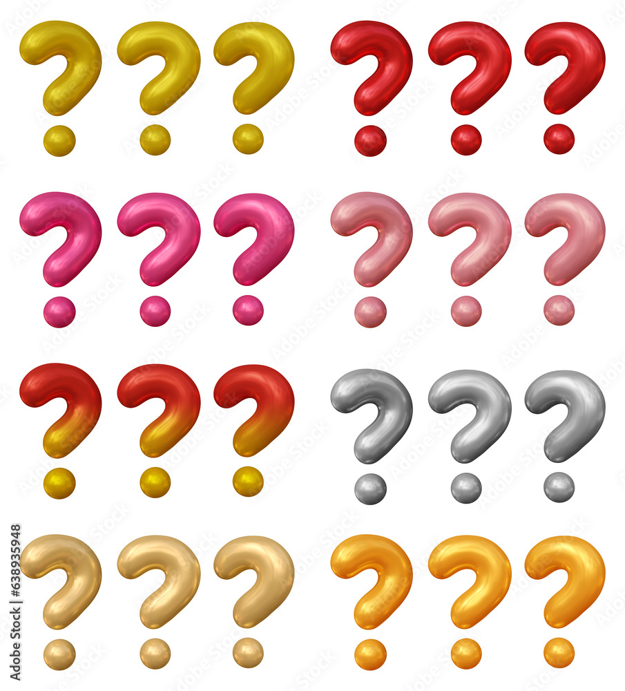 Poster set of question mark symbol design. ask icon or sign shape isolated on transparent background in 3d 