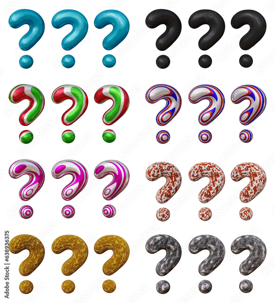 Poster set of question mark symbol design. ask icon or sign shape isolated on transparent background in 3d 
