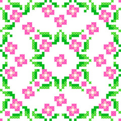 seamless pattern with flowers. tribal pattern. local fabric pattern. pixel pattern. cross stitch