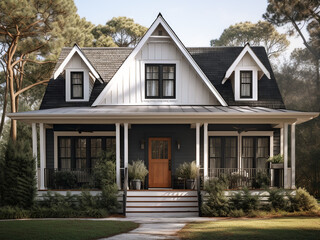 Fototapeta na wymiar Cottage in classic tones, cozy house exterior. AI generative.