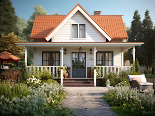 Fototapeta na wymiar Classic cottage exterior in traditional style. AI generative.