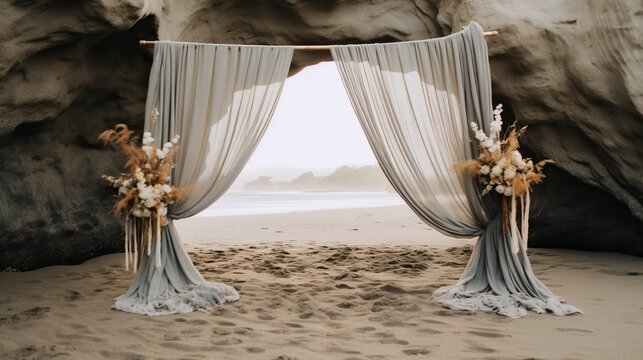 wedding beach backdrop aesthetic flower tropical plants boho curtain decoration background