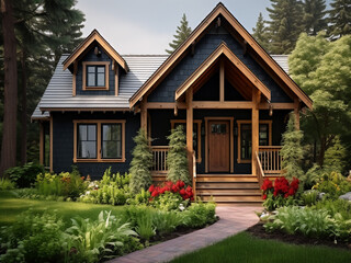 Fototapeta na wymiar Cottage with a warm, welcoming house. AI generative.