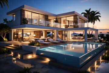 Fototapeta premium Modern angular luxury tropical villa with a swiming pool