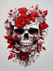 Skull and Flowers Day of The Dead, Vintage Vector illustration