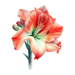 Cute pink Amaryllis flower portrait on white background, in the style of hyper-realistic animal illustrations, dark orange and red, light emerald and red on transparent background png - Generative AI