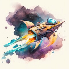 watercolor illustration of a spaceship