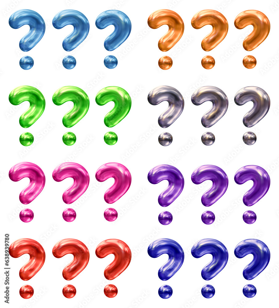 Poster set of question mark symbol design. ask icon or sign shape isolated on transparent background in 3d 