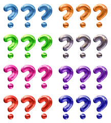 Set of question mark symbol design. Ask icon or sign shape isolated on transparent background in 3d rendering.