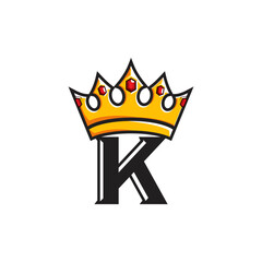 Crown logo with letter K design template, gamer style isolated on white background, king icon

