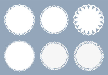 vector white doily lace round frames - obrazy, fototapety, plakaty