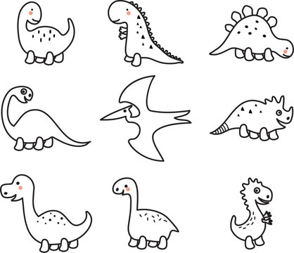 vector cute dinosaur outlines in doodle style