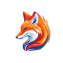 Fox logo, icon, portrait of an animal, painted in different colors. Illustration, AI generation.