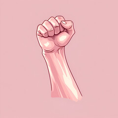 Yes, women can. A woman's hand with a fist raised up on a pink background. illustration, AI generation.