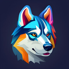 Husky logo, portrait of a dog, painted in different colors. Illustration, AI generation.